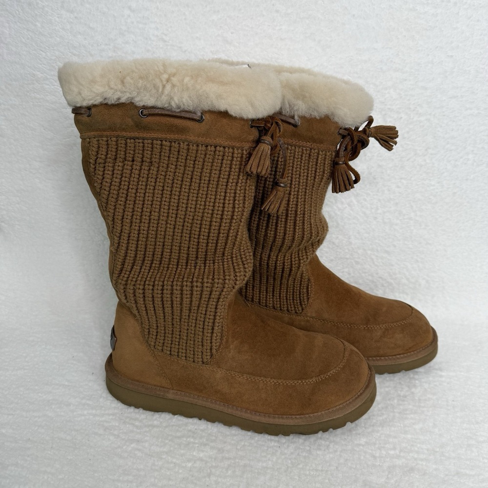 NWOB UGG Australia Suburb Knit Brown Suede Knitted 7" Tall Boot Womens 6 US